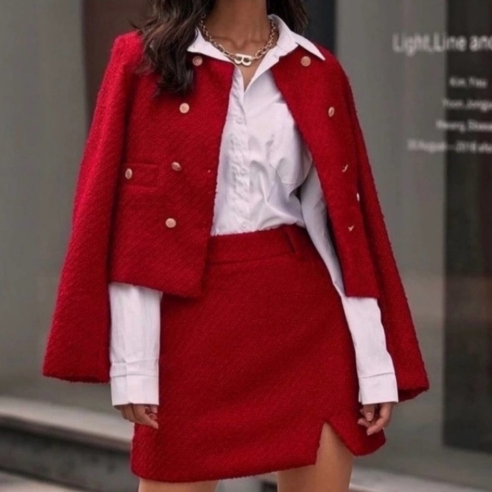 Zara Burgundy Structured Double Breasted Jacket - Picture 9 of 13